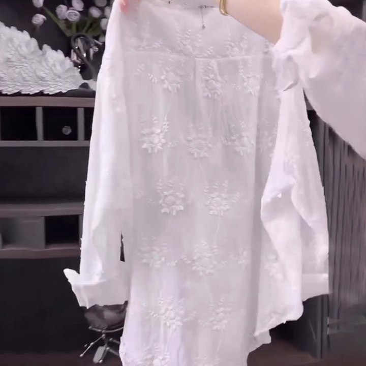 Embroidered Solid Color Shirt™ - Elegant Everyday Blouse