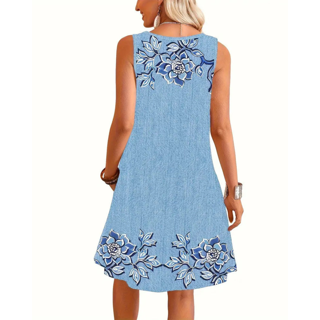 Sleeveless Denim-Look Dress™ - Casual Everyday Style