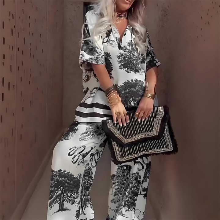 Top with V-Neck + Long Pants™ - Elegant and Lightweight Style
