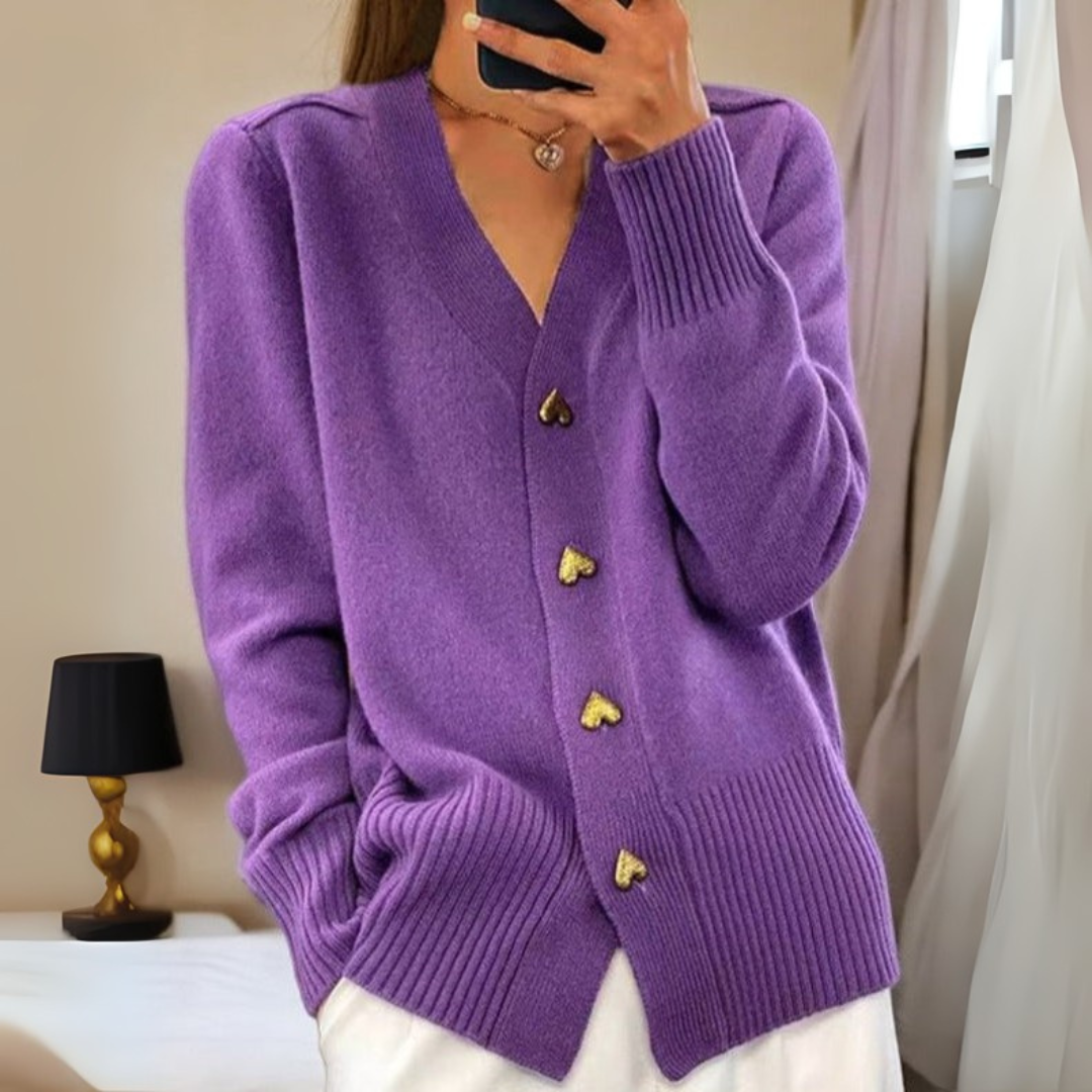 Adele™ | Elegant Heart Button Cardigan