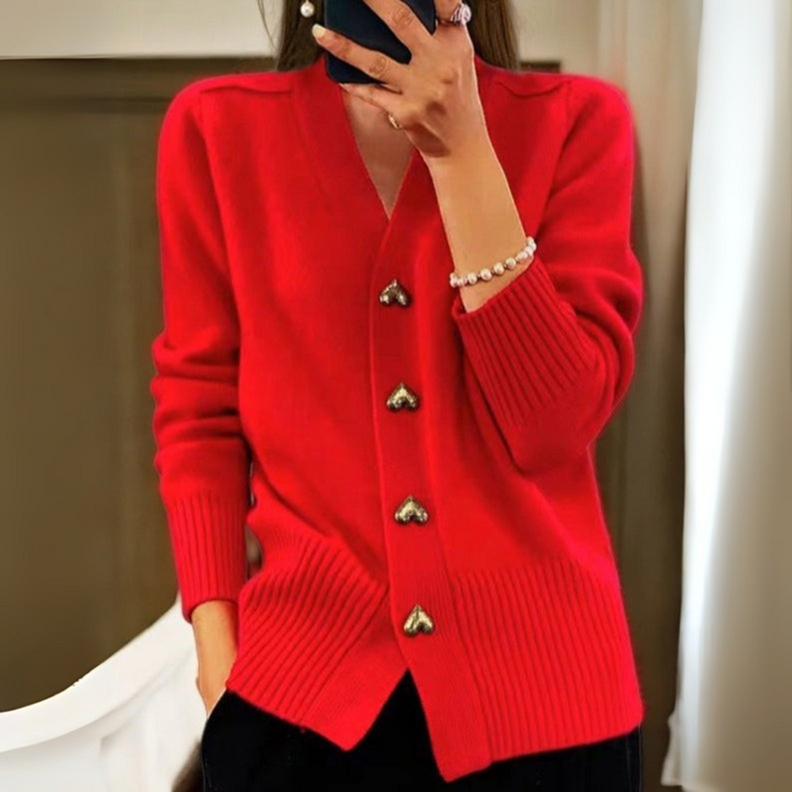 Adele™ | Elegant Heart Button Cardigan