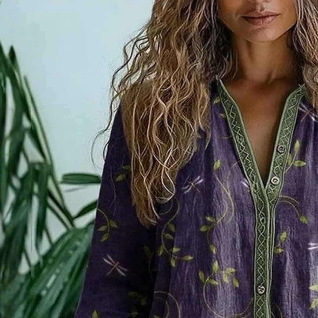 Sophia™ - Vintage Leaf-Print Blouse