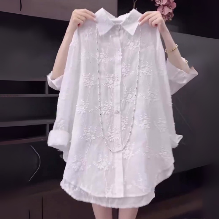 Embroidered Solid Color Shirt™ - Elegant Everyday Blouse